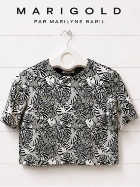 MARIGOLD Black, Ivory & Sage Knit Crop Top – XS | Designer Québec